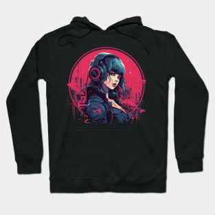 Cyberpunk Woman with Headphones listening to music Hoodie